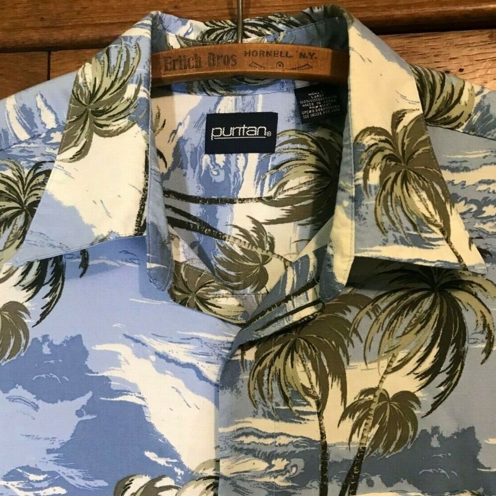 Puritan Hawaiian Shirt Mens L Rayon Button Pocket SS Beach Cruise Party Tropical